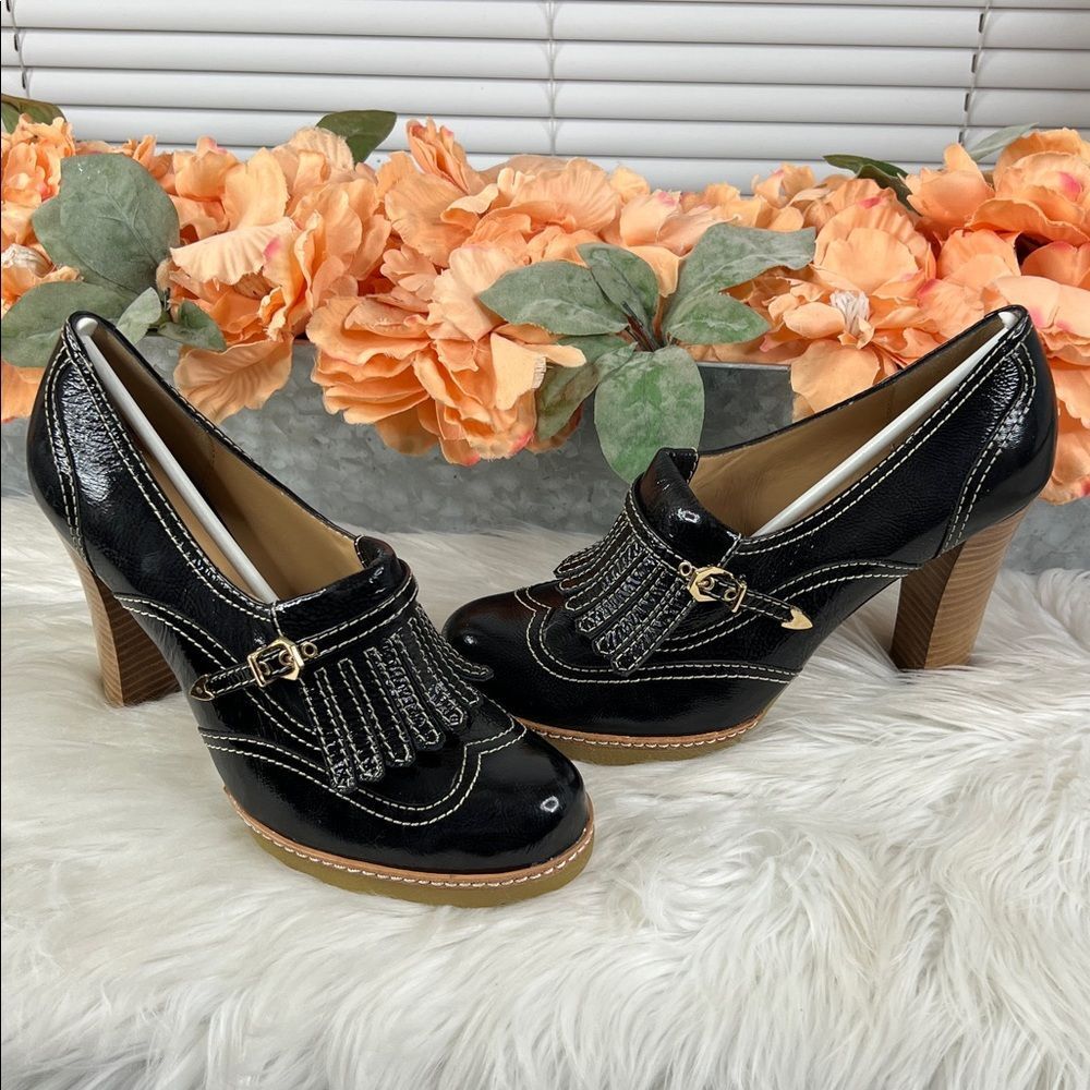 Daniblack Colgate in Black Patent Crinkle NIB